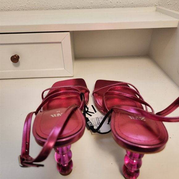 Zara hot pink sandals with geometric heel - Picture 3 of 7